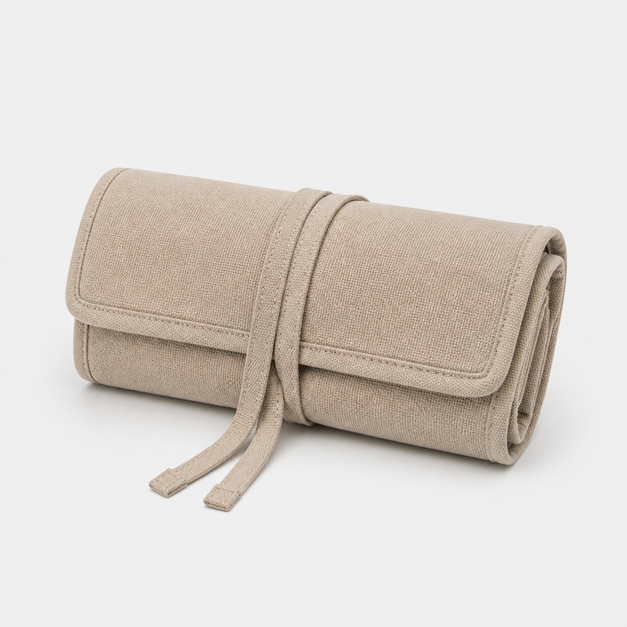 Studio Brush Roll Organizer, rolled front three-quarter editorial design reference