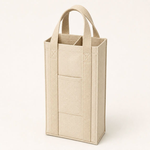 Cellar Divided Bottle Tote, front three-quarter editorial design reference