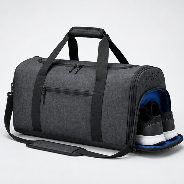 Gym bag (Shoe-Compartment Gym Bag), front three-quarter design reference